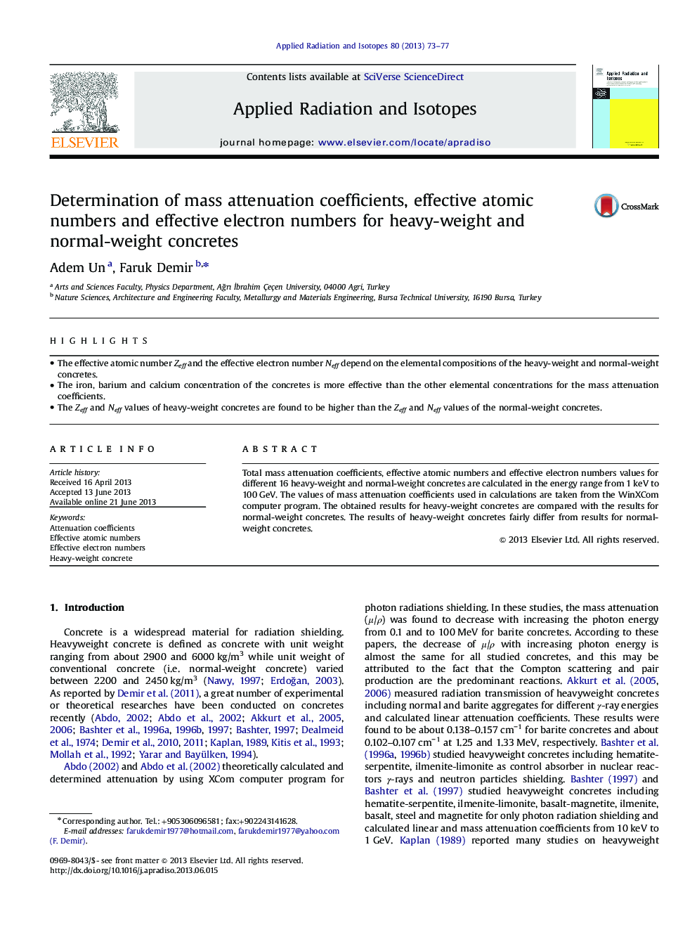 Determination of mass attenuation coefficients, effective atomic numbers and effective electron numbers for heavy-weight and normal-weight concretes