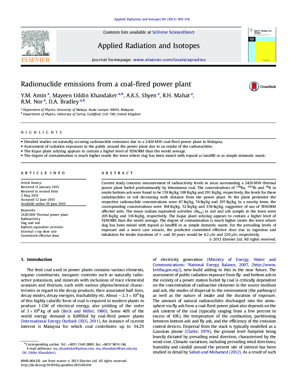 Radionuclide emissions from a coal-fired power plant