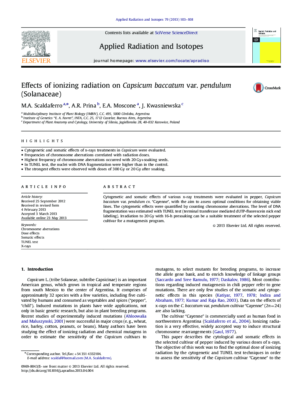 Effects of ionizing radiation on Capsicum baccatum var. pendulum (Solanaceae)