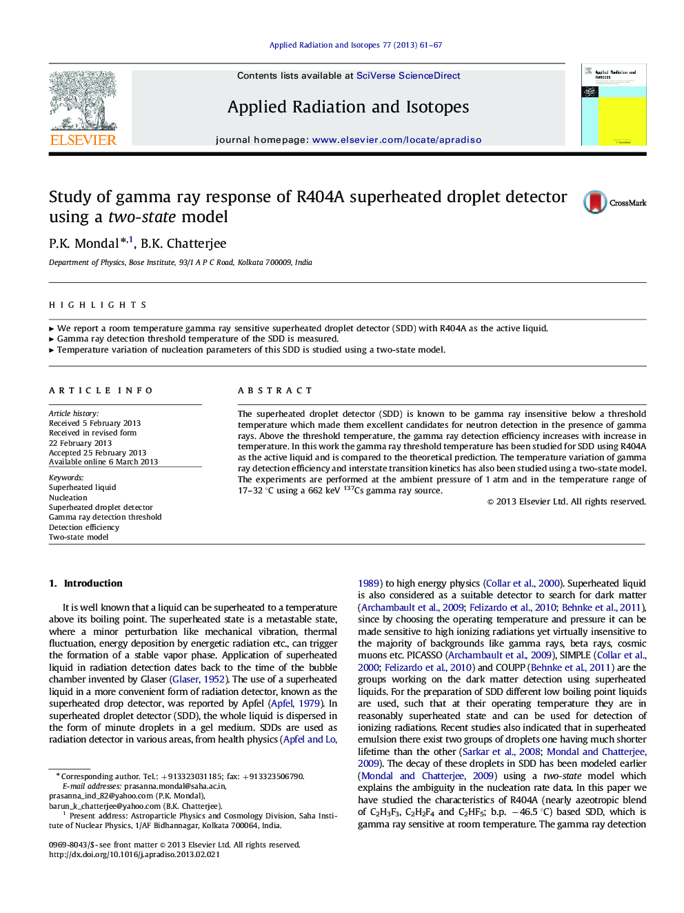 Study of gamma ray response of R404A superheated droplet detector using a two-state model