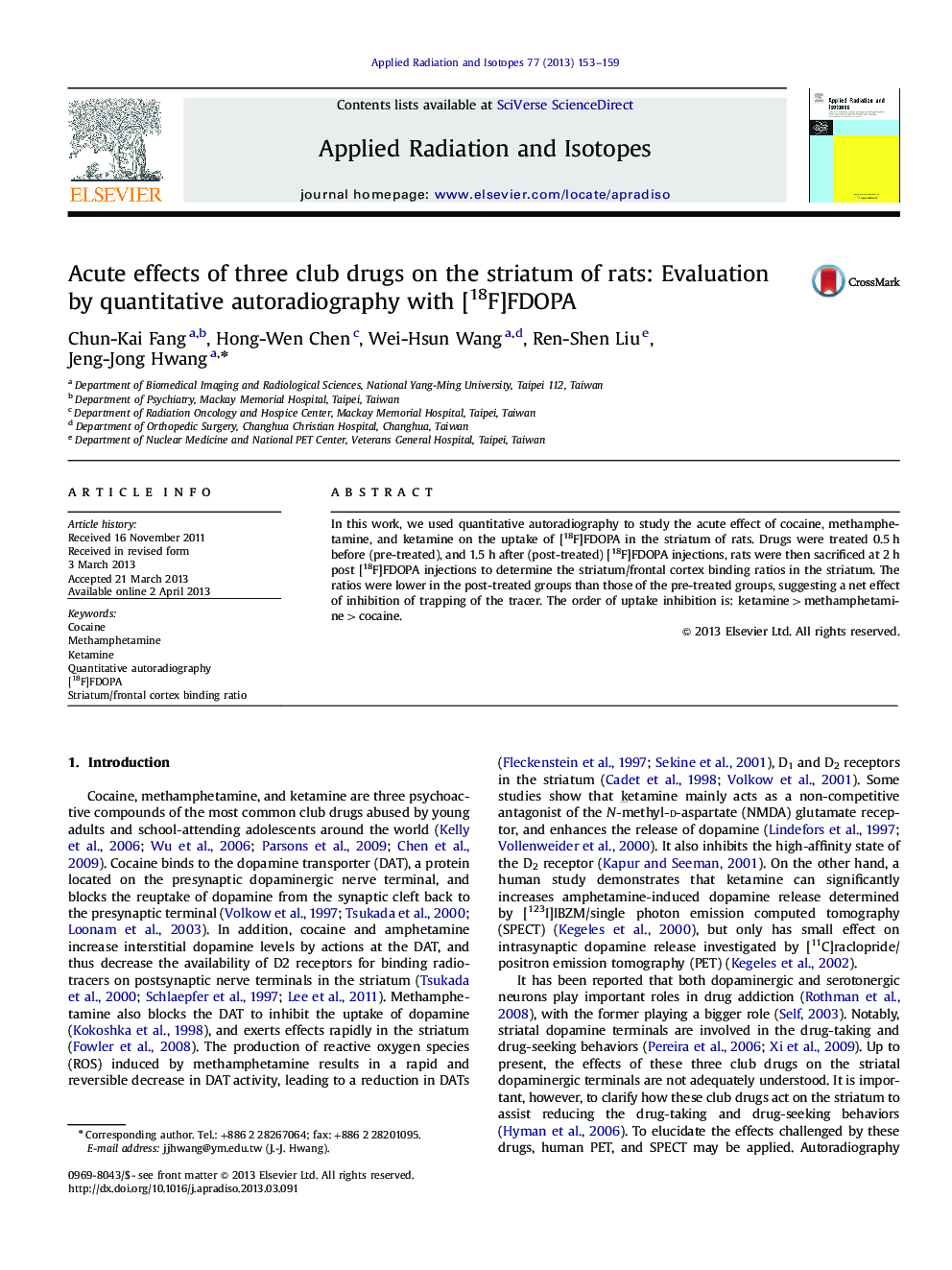 Acute effects of three club drugs on the striatum of rats: Evaluation by quantitative autoradiography with [18F]FDOPA