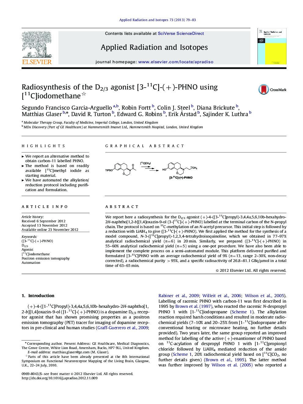 Radiosynthesis of the D2/3 agonist [3-11C]-(+)-PHNO using [11C]iodomethane 