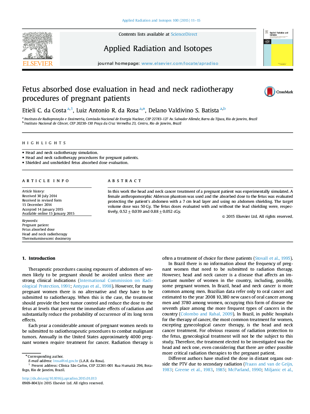 Fetus absorbed dose evaluation in head and neck radiotherapy procedures of pregnant patients