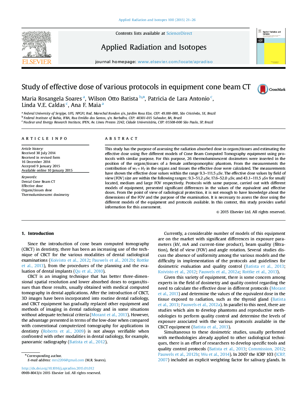 Study of effective dose of various protocols in equipment cone beam CT