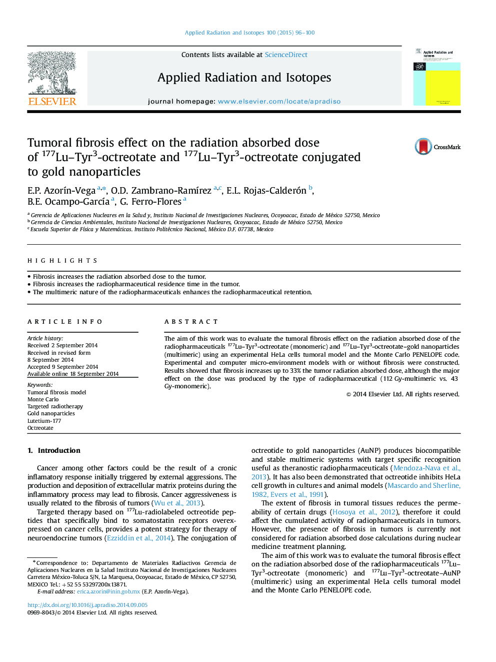 Tumoral fibrosis effect on the radiation absorbed dose of 177Lu–Tyr3-octreotate and 177Lu–Tyr3-octreotate conjugated to gold nanoparticles