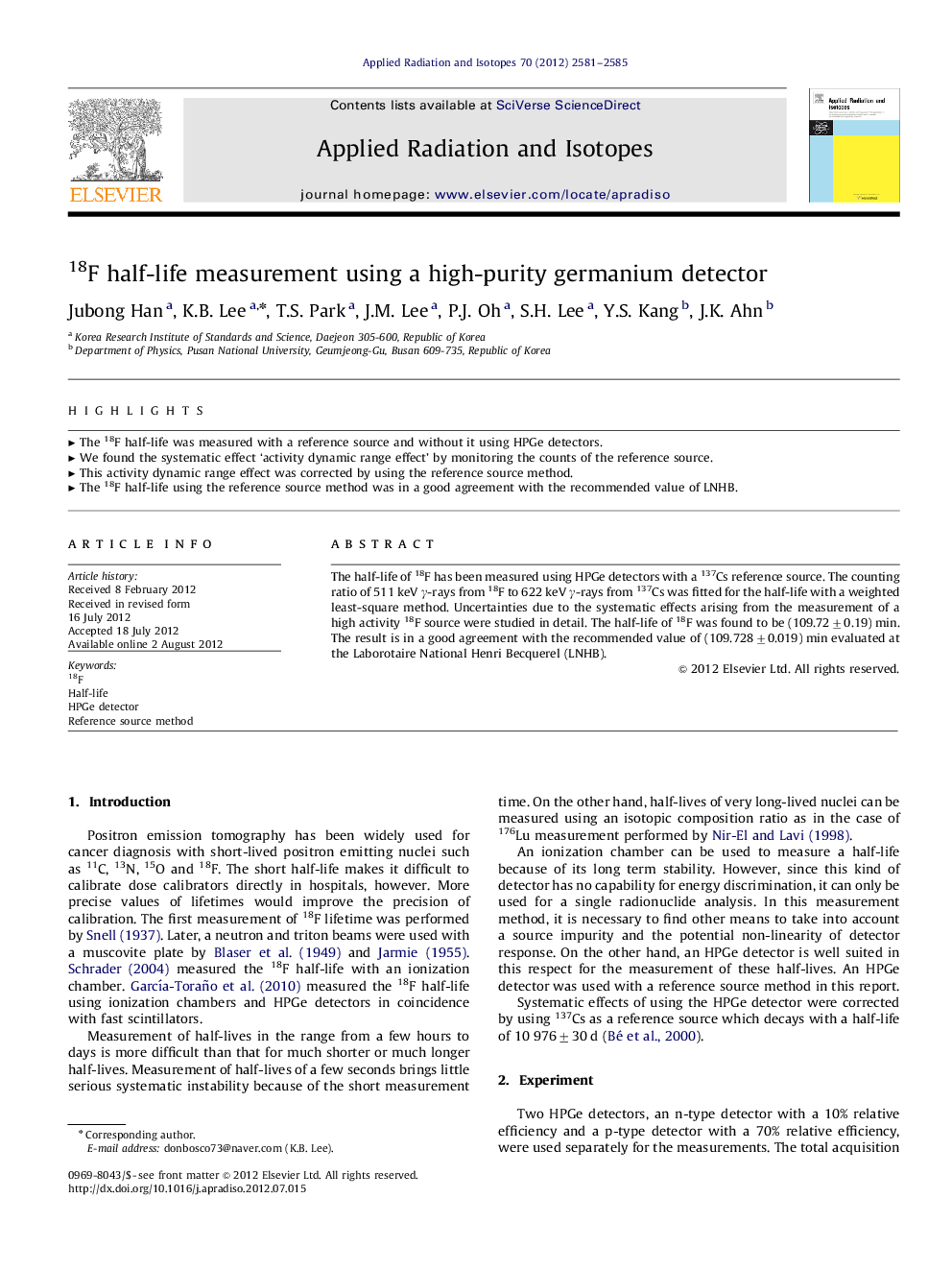 18F half-life measurement using a high-purity germanium detector