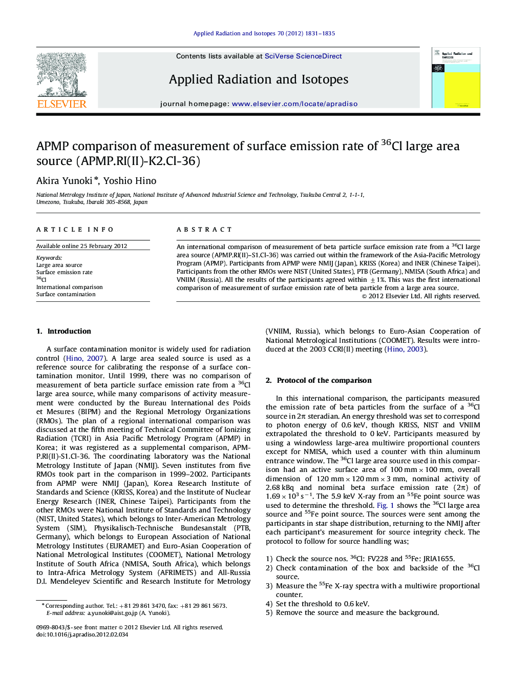 APMP comparison of measurement of surface emission rate of 36Cl large area source (APMP.RI(II)-K2.Cl-36)