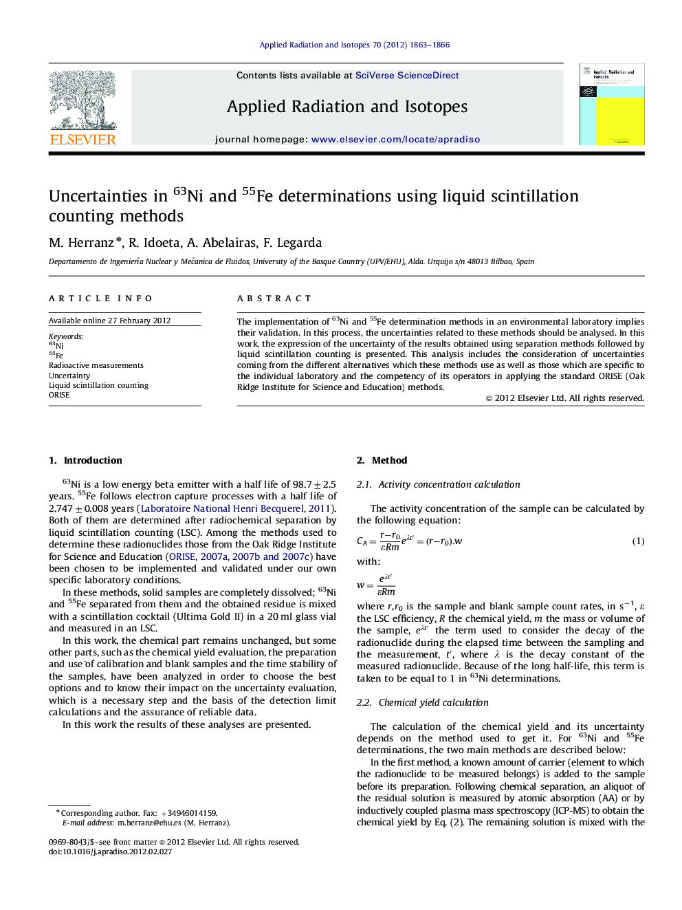 Uncertainties in 63Ni and 55Fe determinations using liquid scintillation counting methods