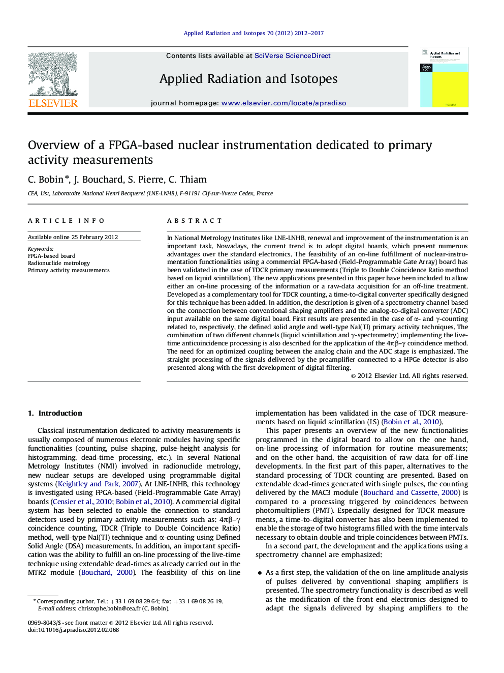 Overview of a FPGA-based nuclear instrumentation dedicated to primary activity measurements