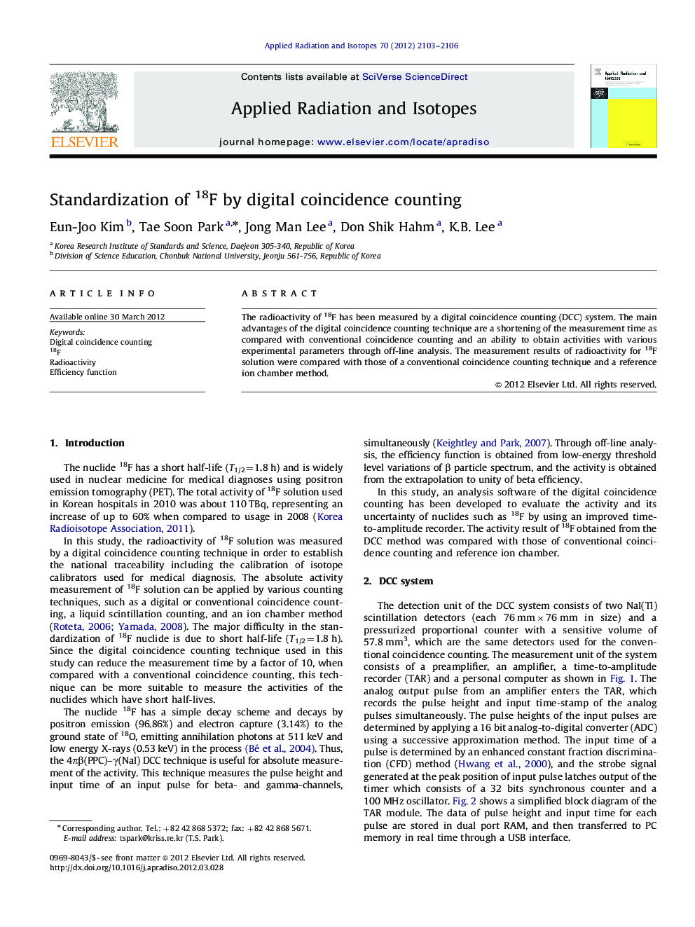 Standardization of 18F by digital coincidence counting