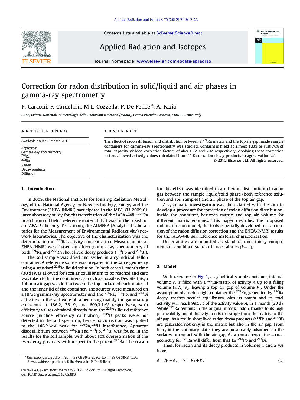 Correction for radon distribution in solid/liquid and air phases in gamma-ray spectrometry