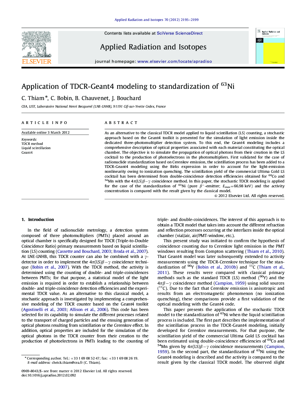 Application of TDCR-Geant4 modeling to standardization of 63Ni