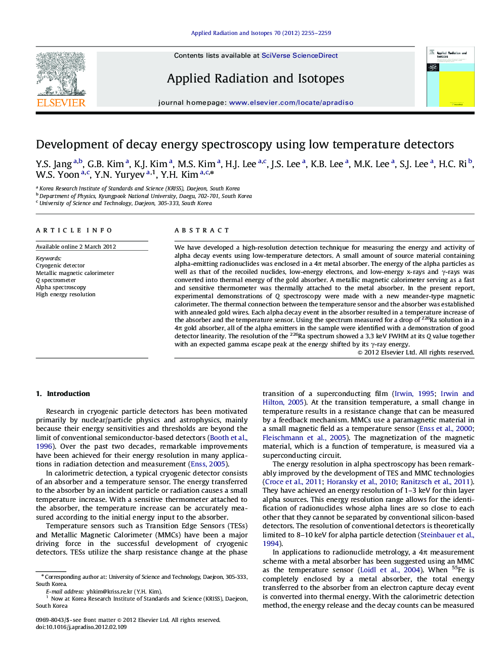 Development of decay energy spectroscopy using low temperature detectors