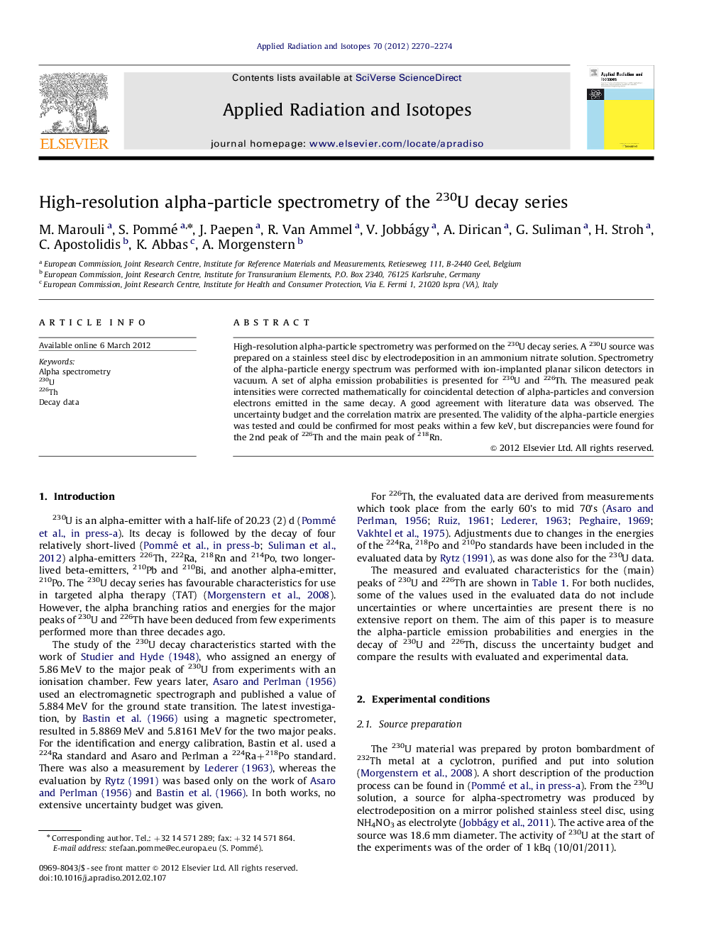 High-resolution alpha-particle spectrometry of the 230U decay series