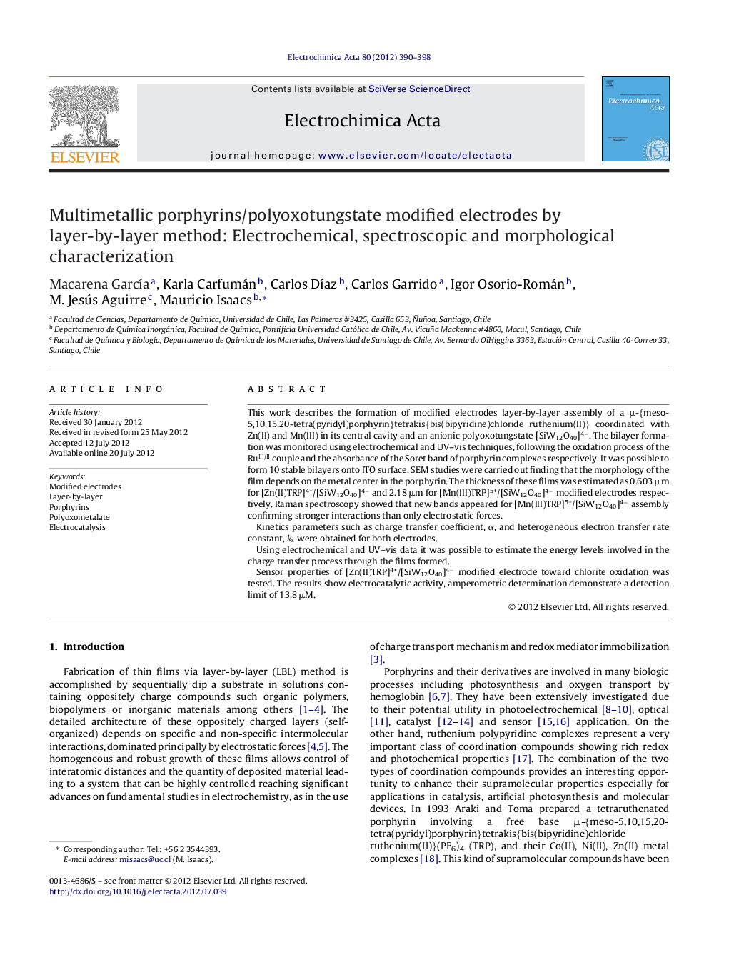 Multimetallic porphyrins/polyoxotungstate modified electrodes by layer-by-layer method: Electrochemical, spectroscopic and morphological characterization