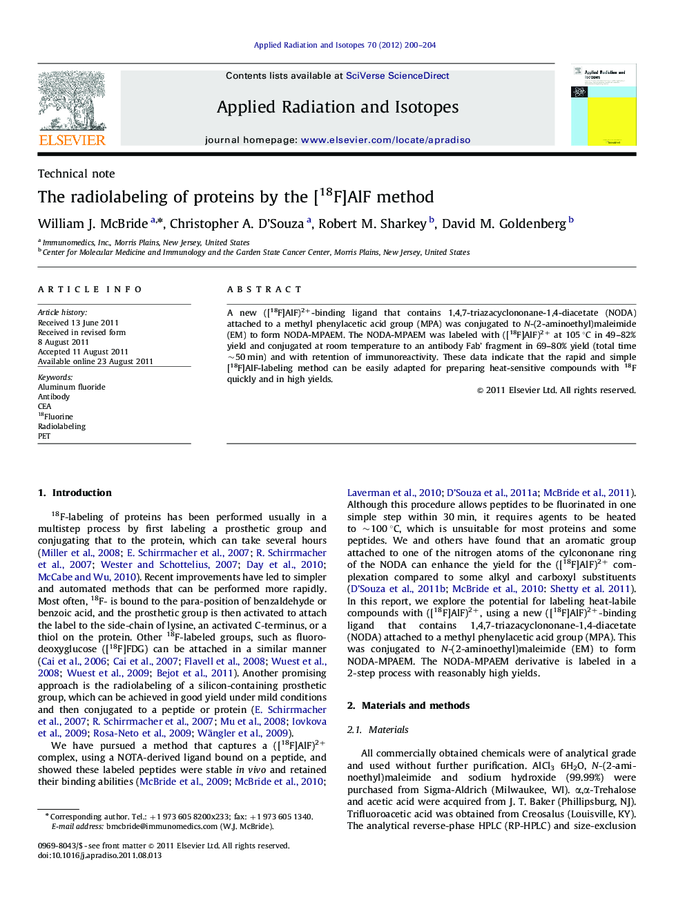 The radiolabeling of proteins by the [18F]AlF method