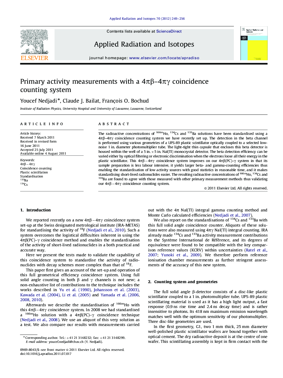 Primary activity measurements with a 4πβ–4πγ coincidence counting system