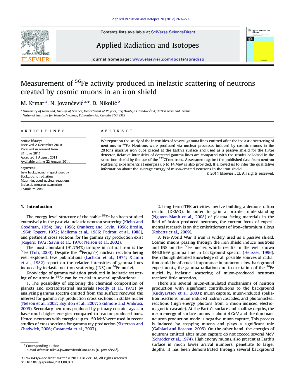 Measurement of 56Fe activity produced in inelastic scattering of neutrons created by cosmic muons in an iron shield