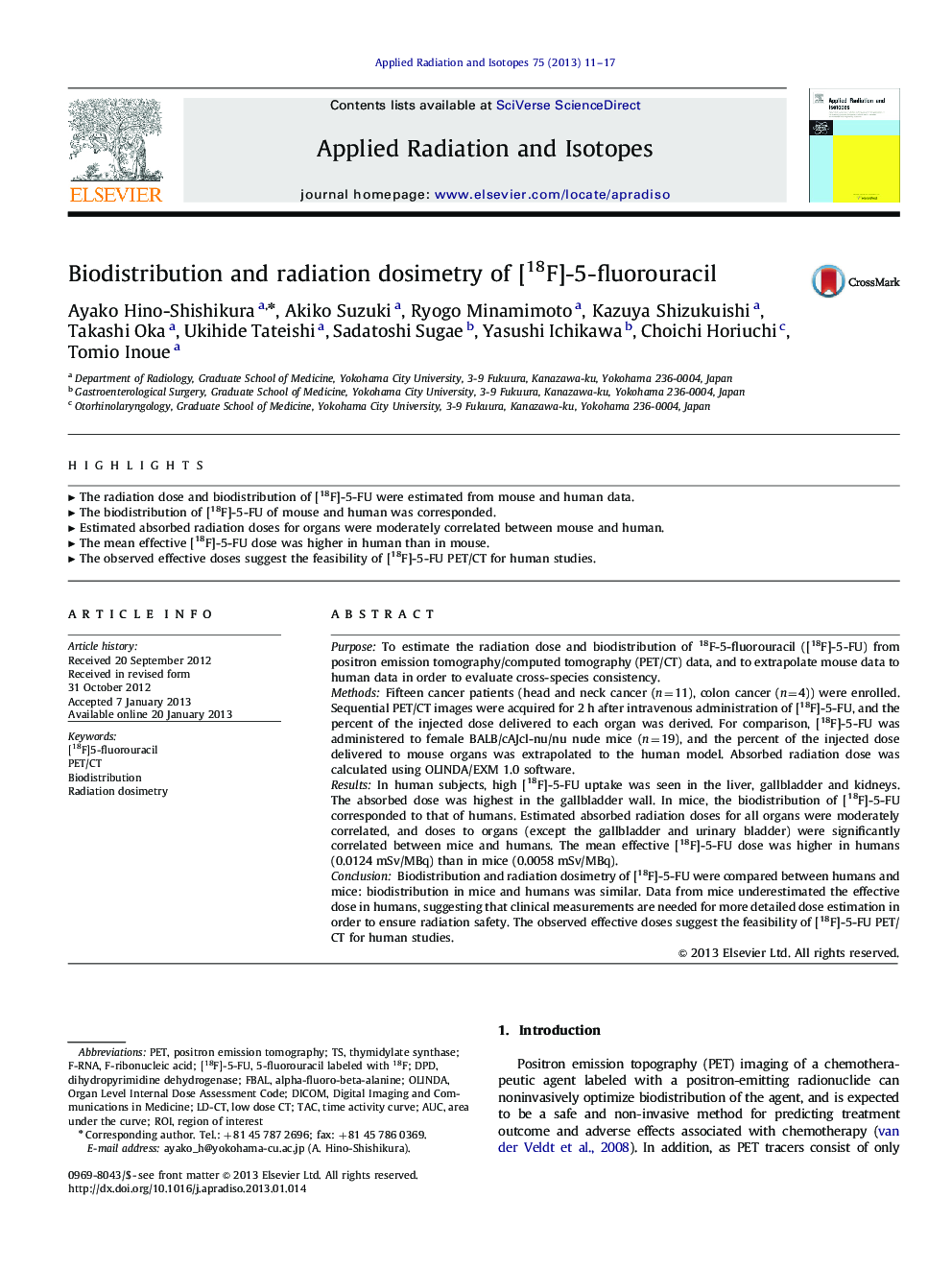 Biodistribution and radiation dosimetry of [18F]-5-fluorouracil