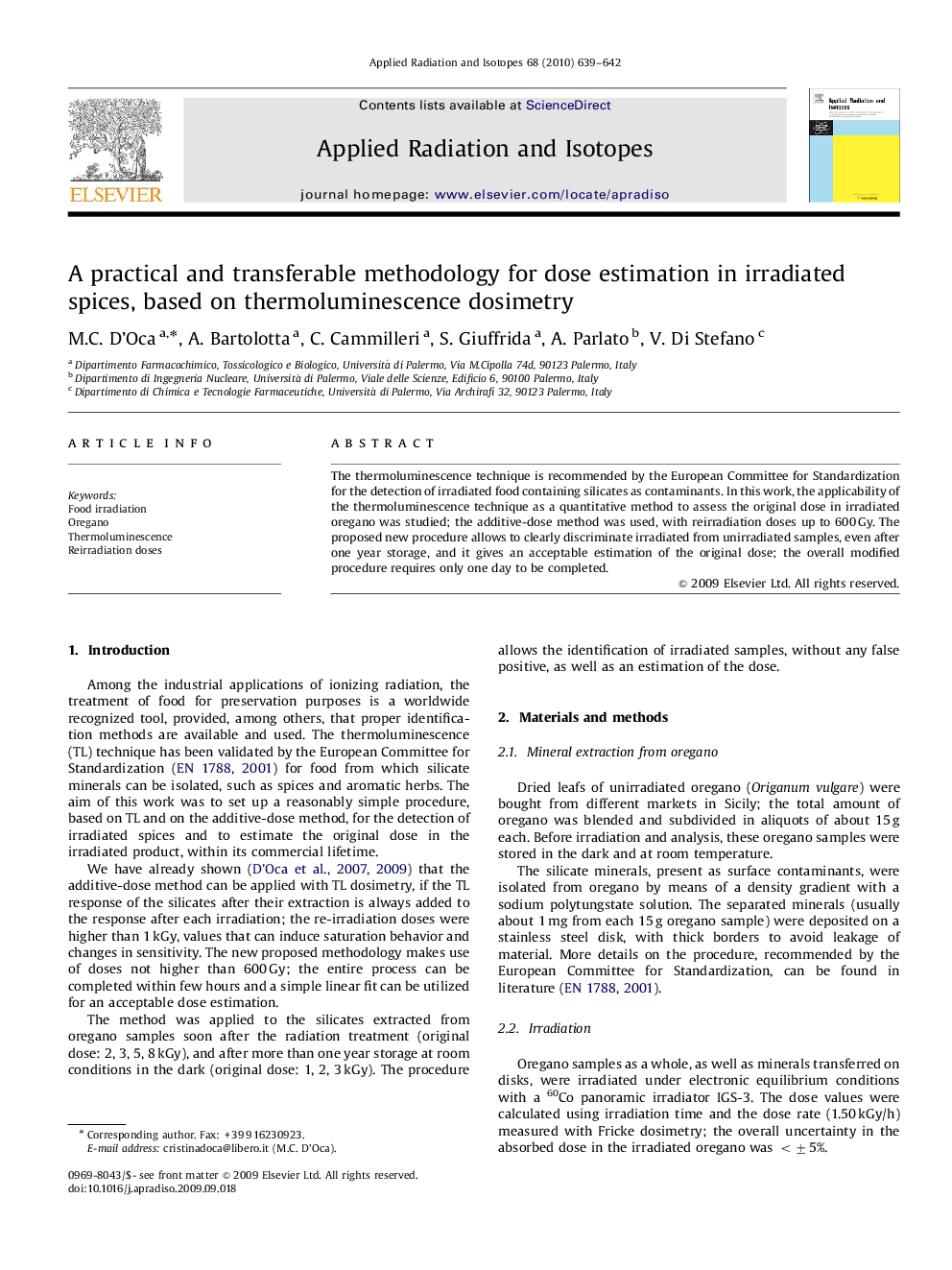 A practical and transferable methodology for dose estimation in irradiated spices, based on thermoluminescence dosimetry