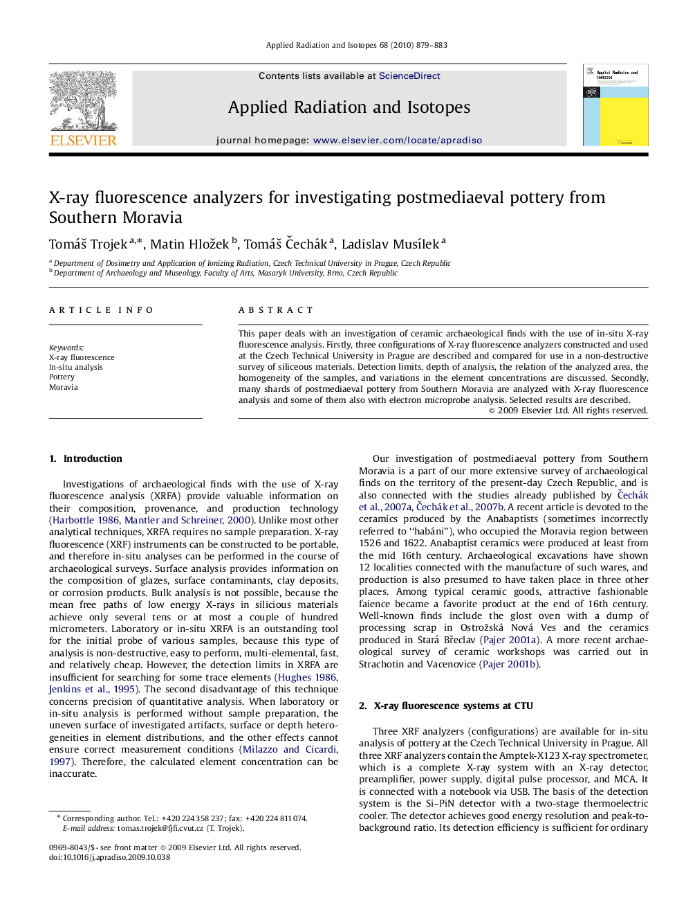 X-ray fluorescence analyzers for investigating postmediaeval pottery from Southern Moravia