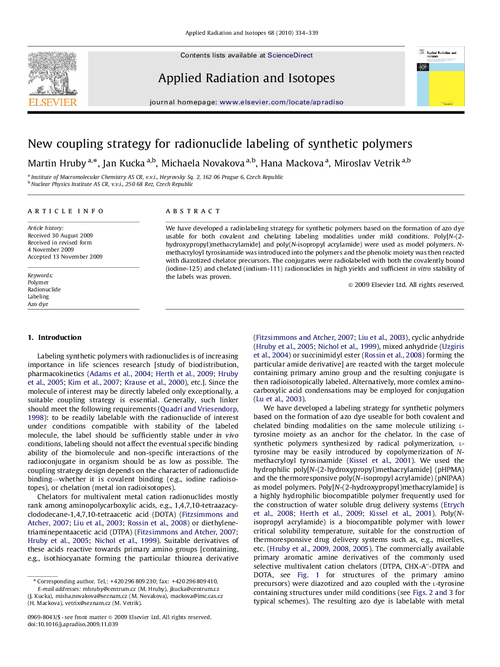 New coupling strategy for radionuclide labeling of synthetic polymers