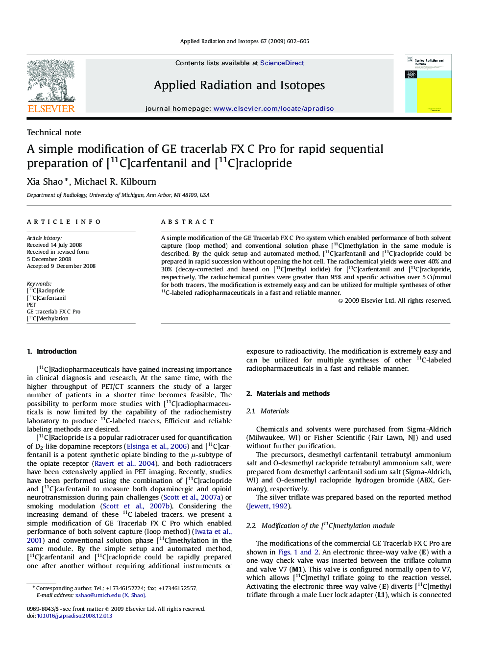 A simple modification of GE tracerlab FX C Pro for rapid sequential preparation of [11C]carfentanil and [11C]raclopride