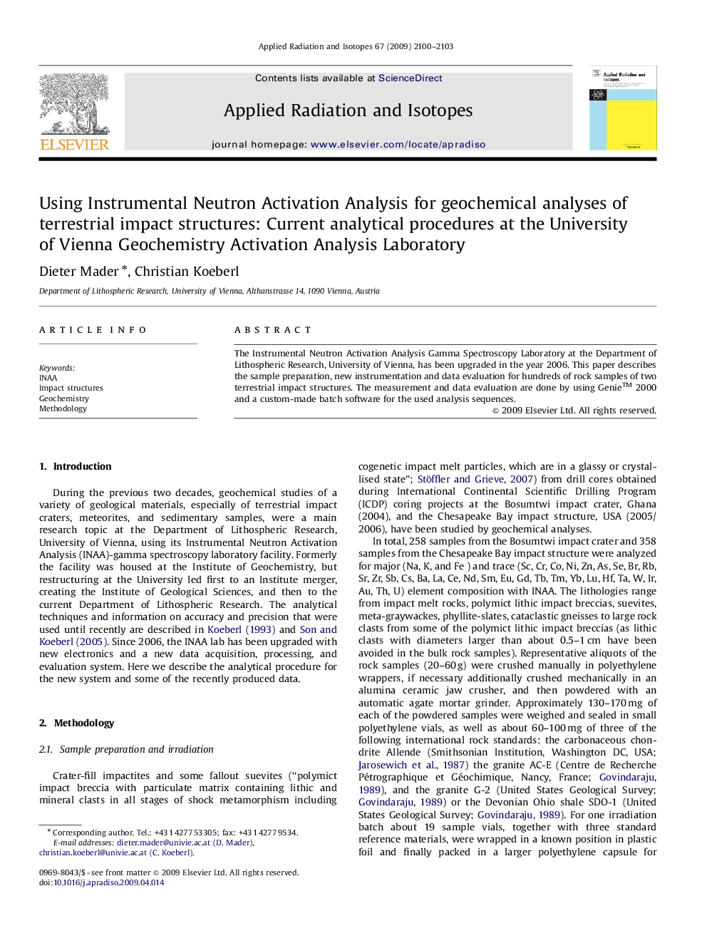 Using Instrumental Neutron Activation Analysis for geochemical analyses of terrestrial impact structures: Current analytical procedures at the University of Vienna Geochemistry Activation Analysis Laboratory