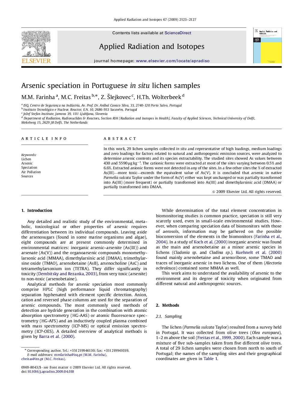 Arsenic speciation in Portuguese in situ lichen samples