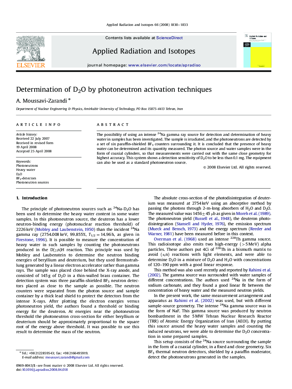 Determination of D2O by photoneutron activation techniques