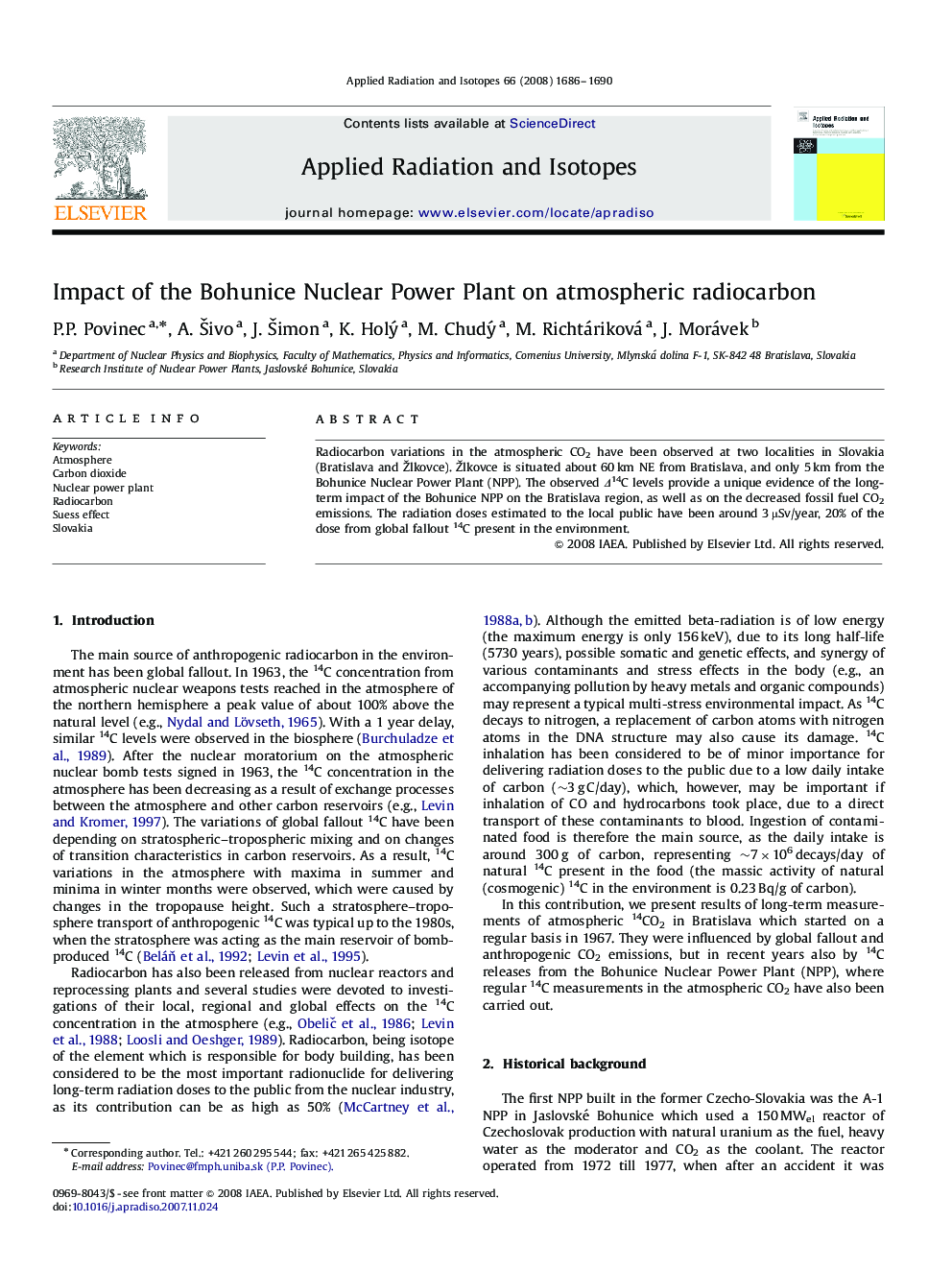 Impact of the Bohunice Nuclear Power Plant on atmospheric radiocarbon