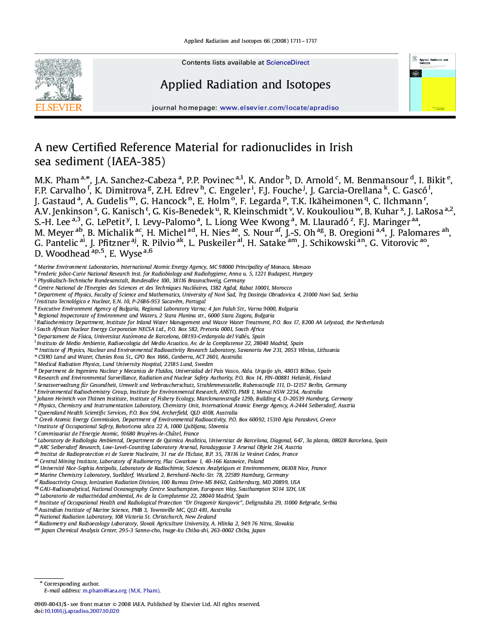 A new Certified Reference Material for radionuclides in Irish sea sediment (IAEA-385)