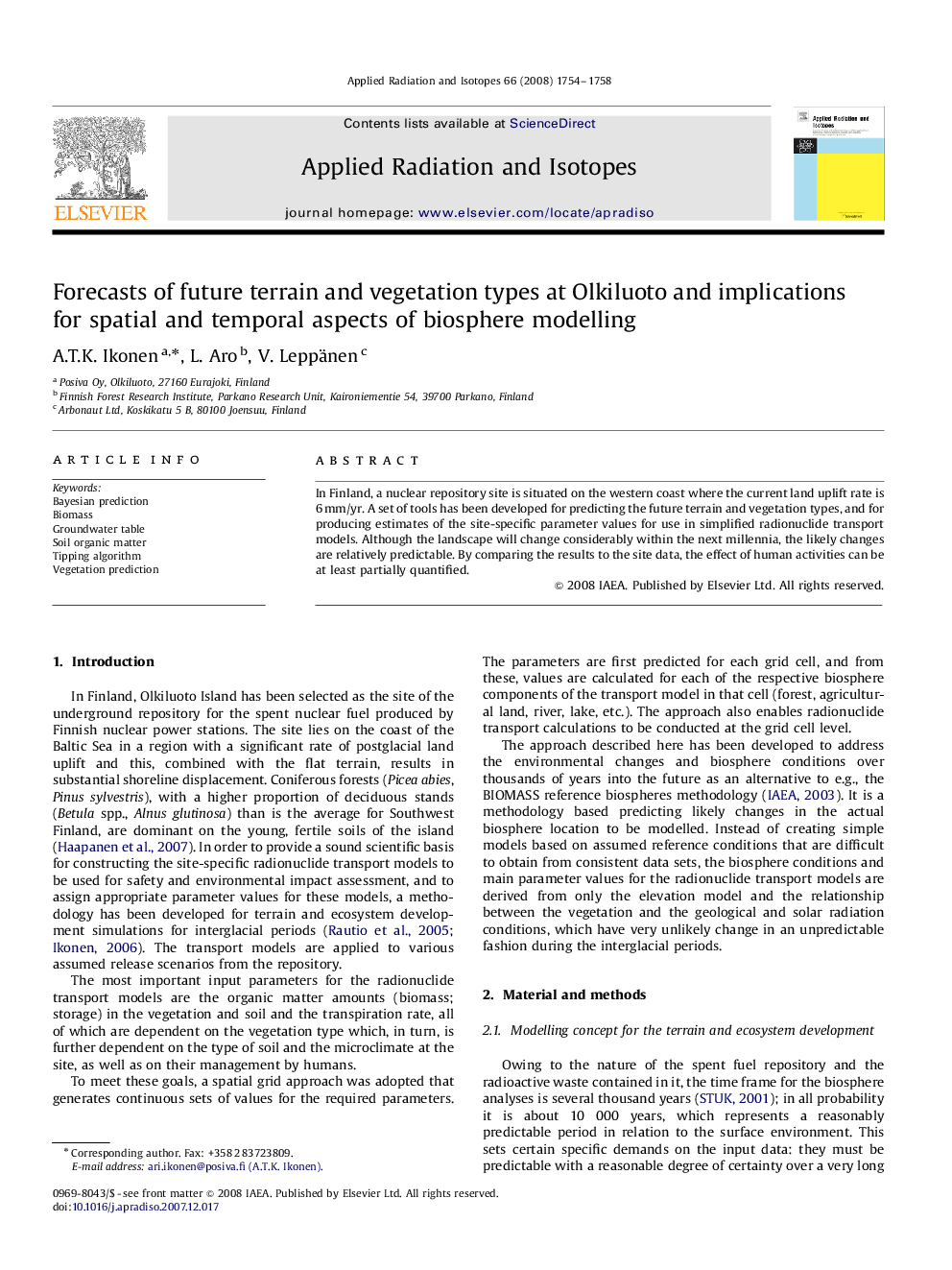 Forecasts of future terrain and vegetation types at Olkiluoto and implications for spatial and temporal aspects of biosphere modelling