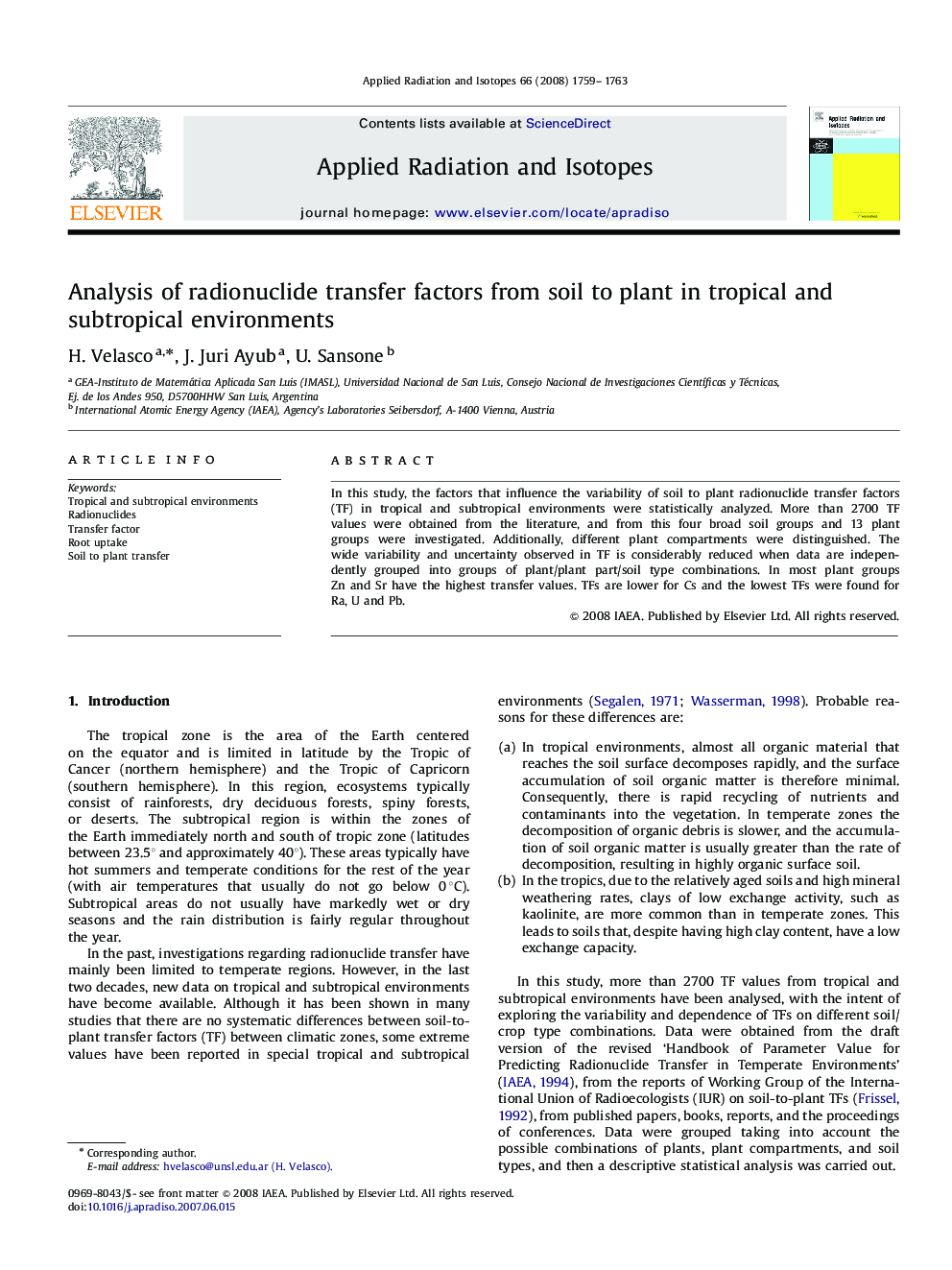 Analysis of radionuclide transfer factors from soil to plant in tropical and subtropical environments