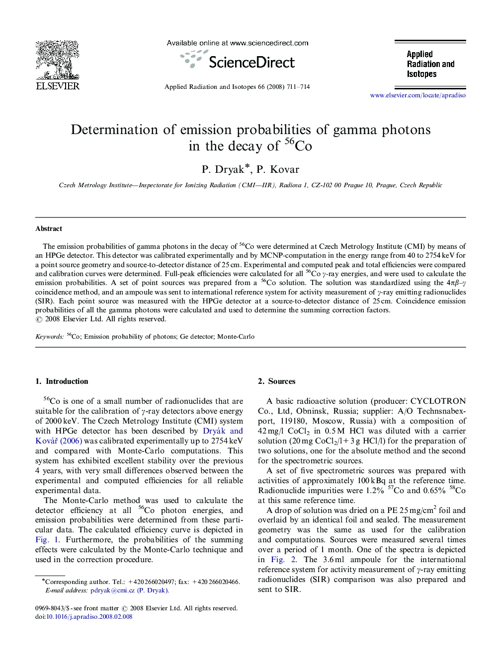 Determination of emission probabilities of gamma photons in the decay of 56Co