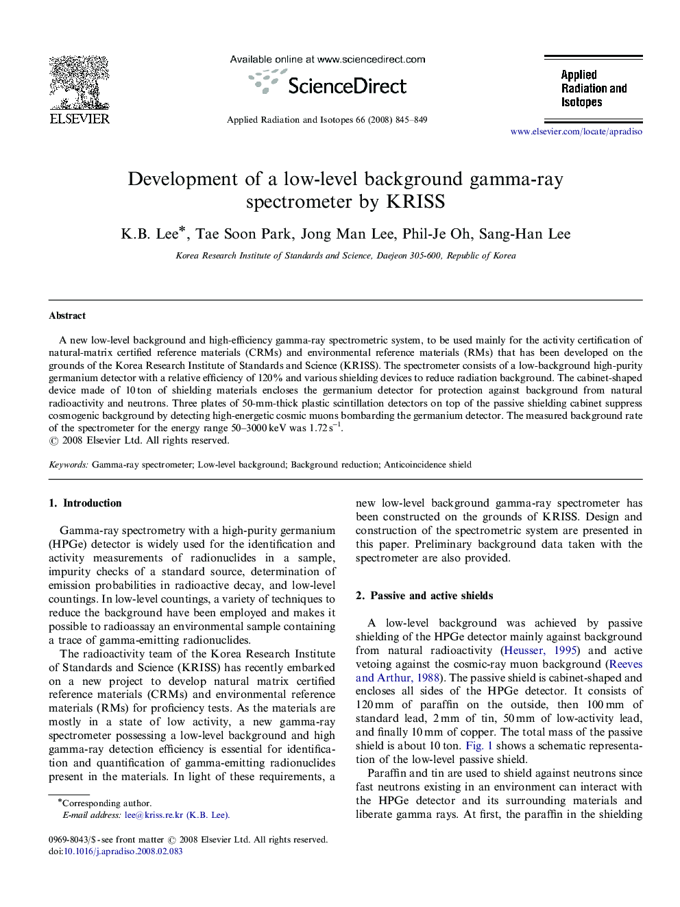 Development of a low-level background gamma-ray spectrometer by KRISS