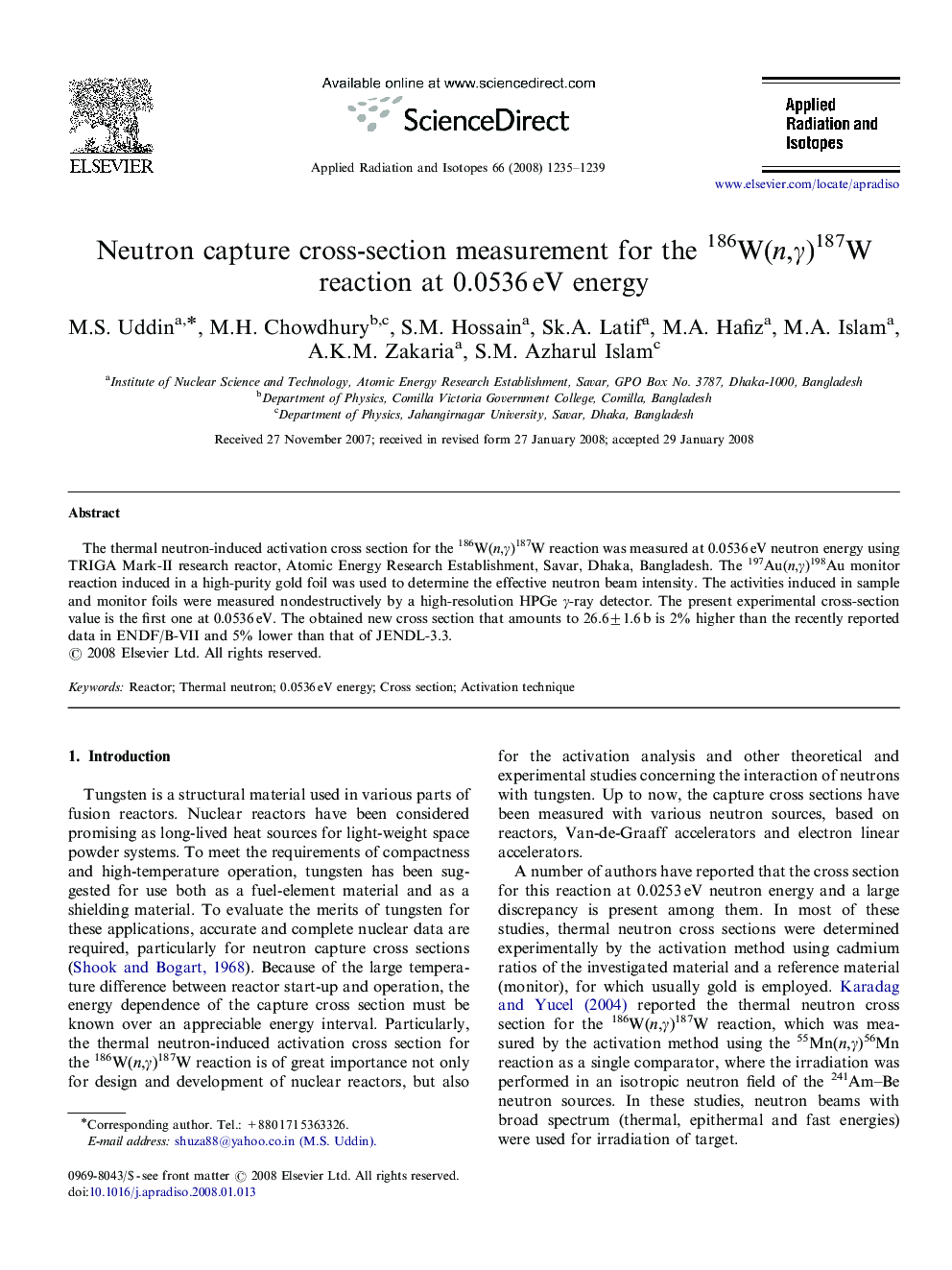 Neutron capture cross-section measurement for the 186W(n,γ)187W reaction at 0.0536 eV energy