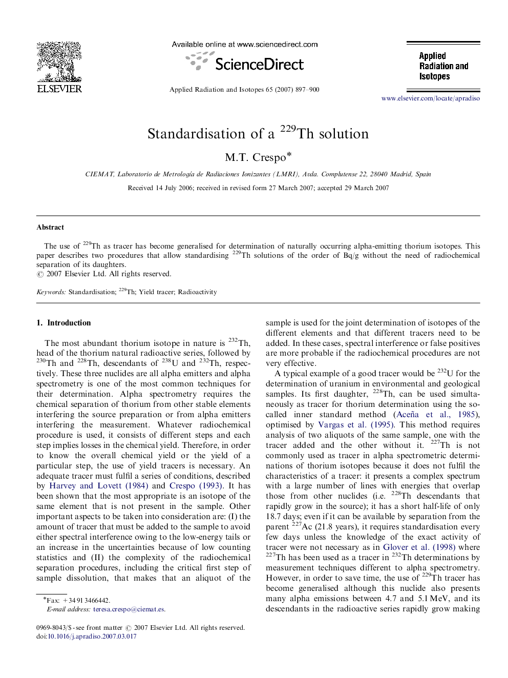 Standardisation of a 229Th solution