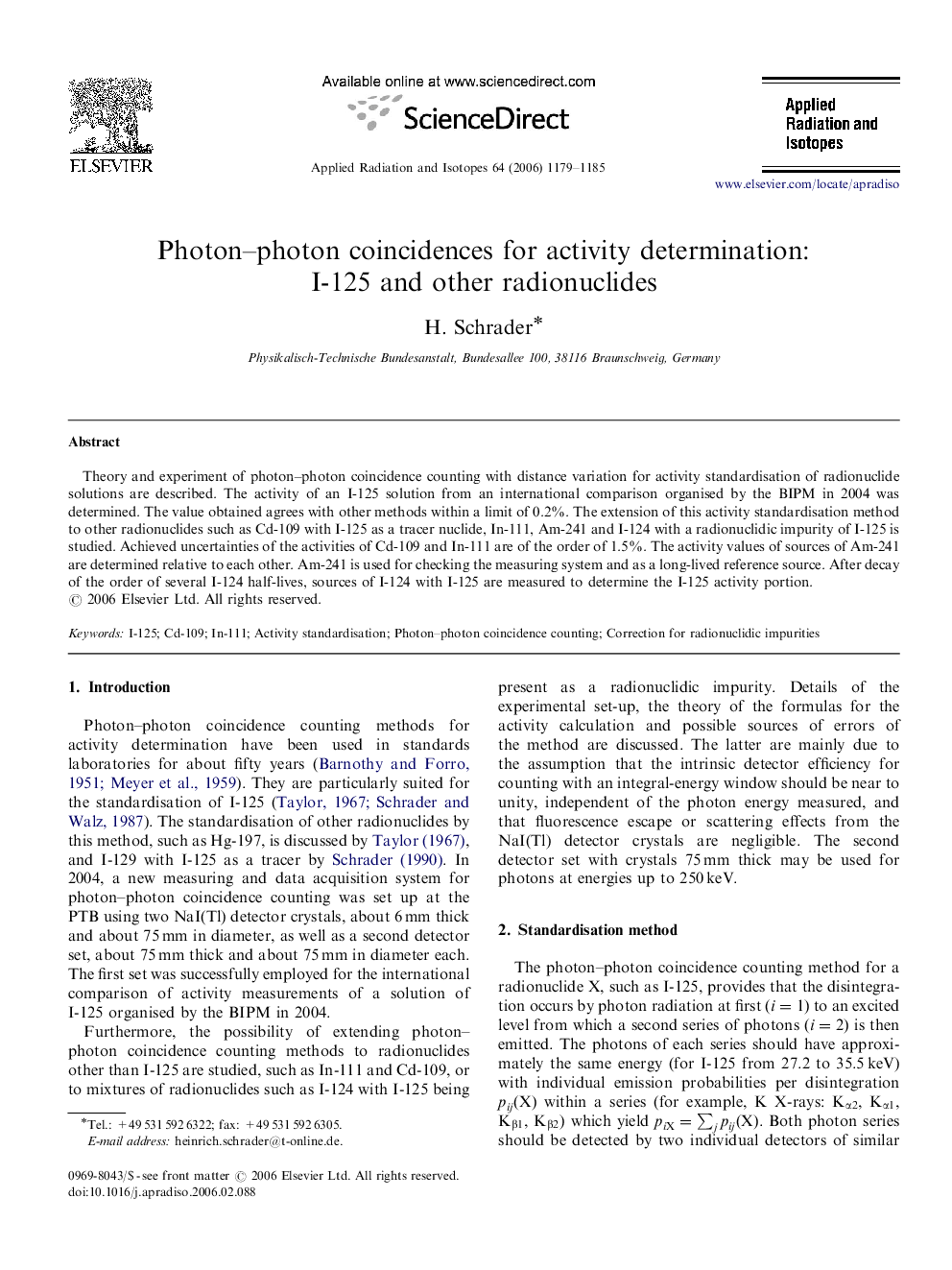 Photon-photon coincidences for activity determination: I-125 and other radionuclides