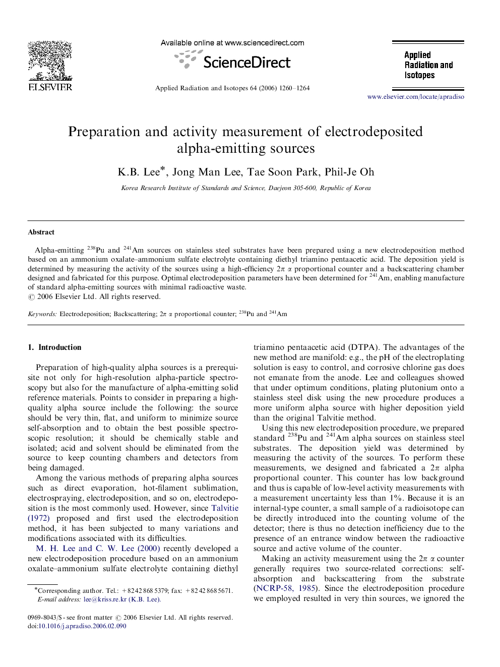 Preparation and activity measurement of electrodeposited alpha-emitting sources