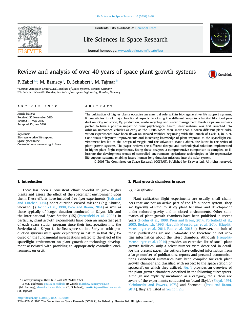 Review and analysis of over 40 years of space plant growth systems