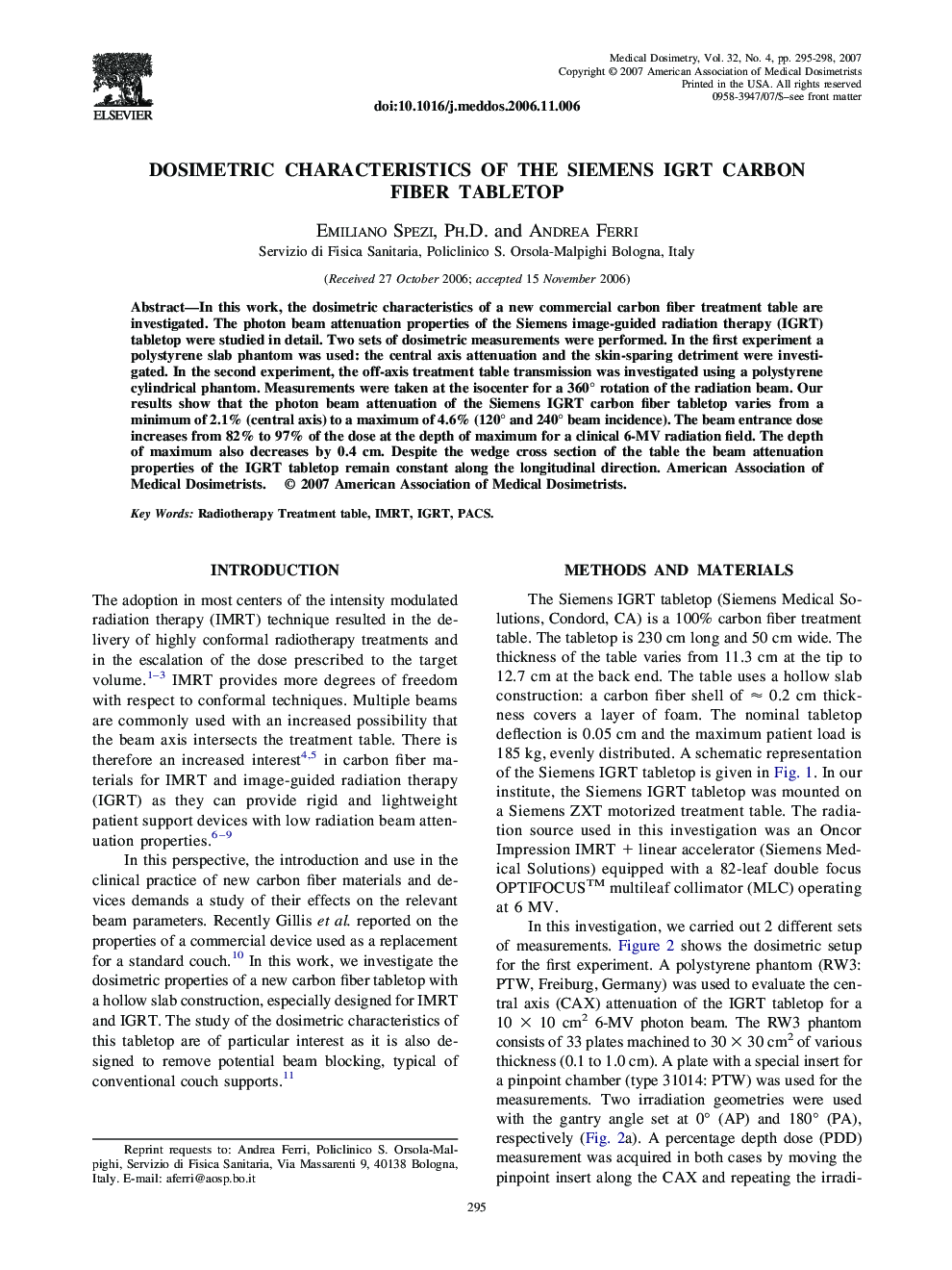 Dosimetric Characteristics of the Siemens IGRT Carbon Fiber Tabletop