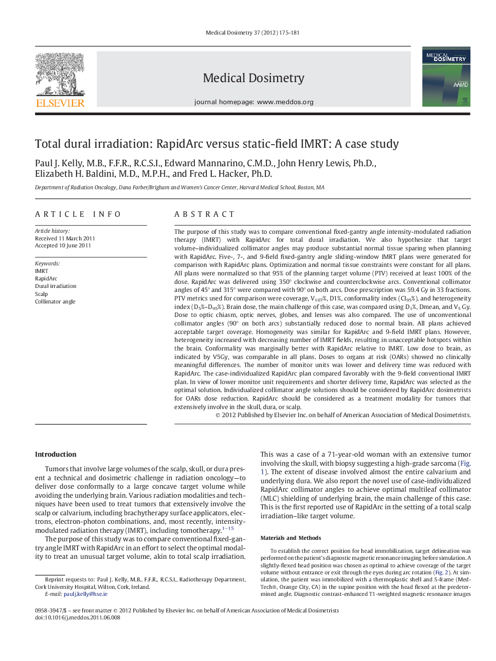 Total dural irradiation: RapidArc versus static-field IMRT: A case study