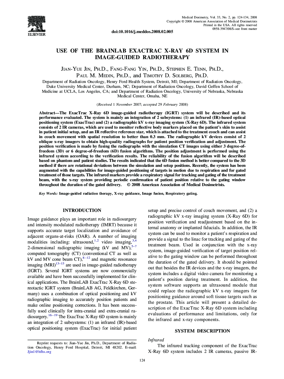 Use of the BrainLAB ExacTrac X-Ray 6D System in Image-Guided Radiotherapy