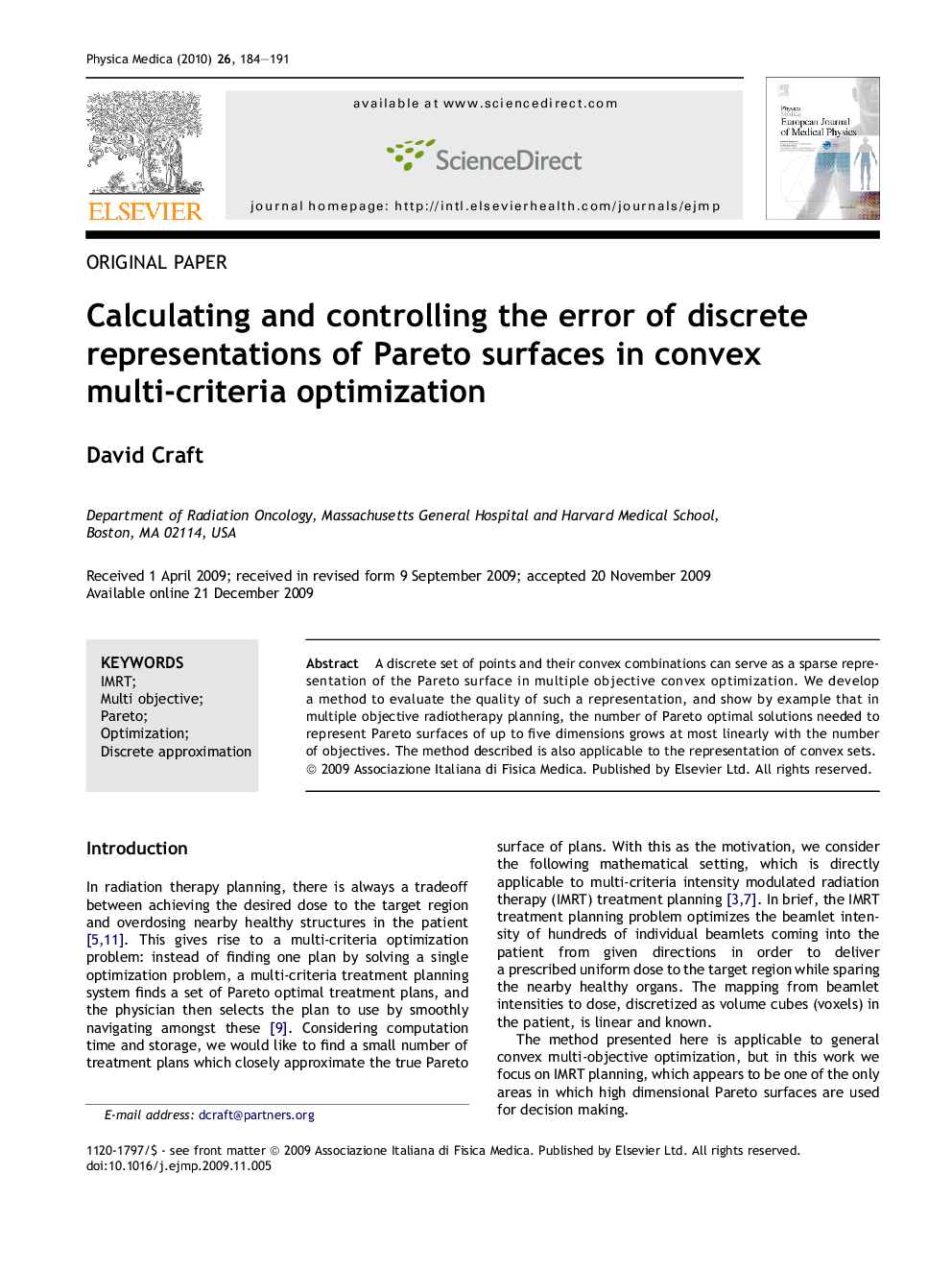 Calculating and controlling the error of discrete representations of Pareto surfaces in convex multi-criteria optimization