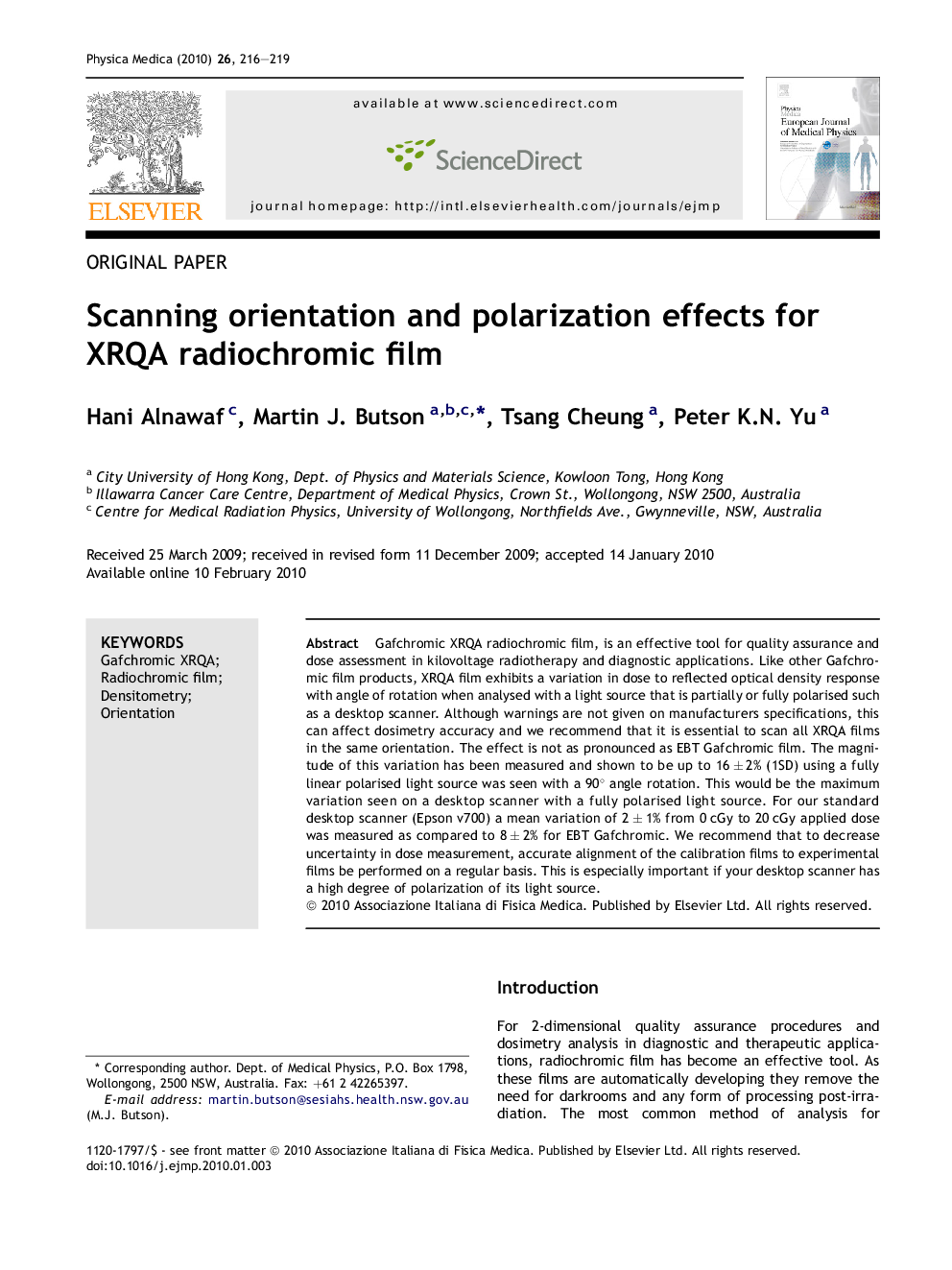 Scanning orientation and polarization effects for XRQA radiochromic film