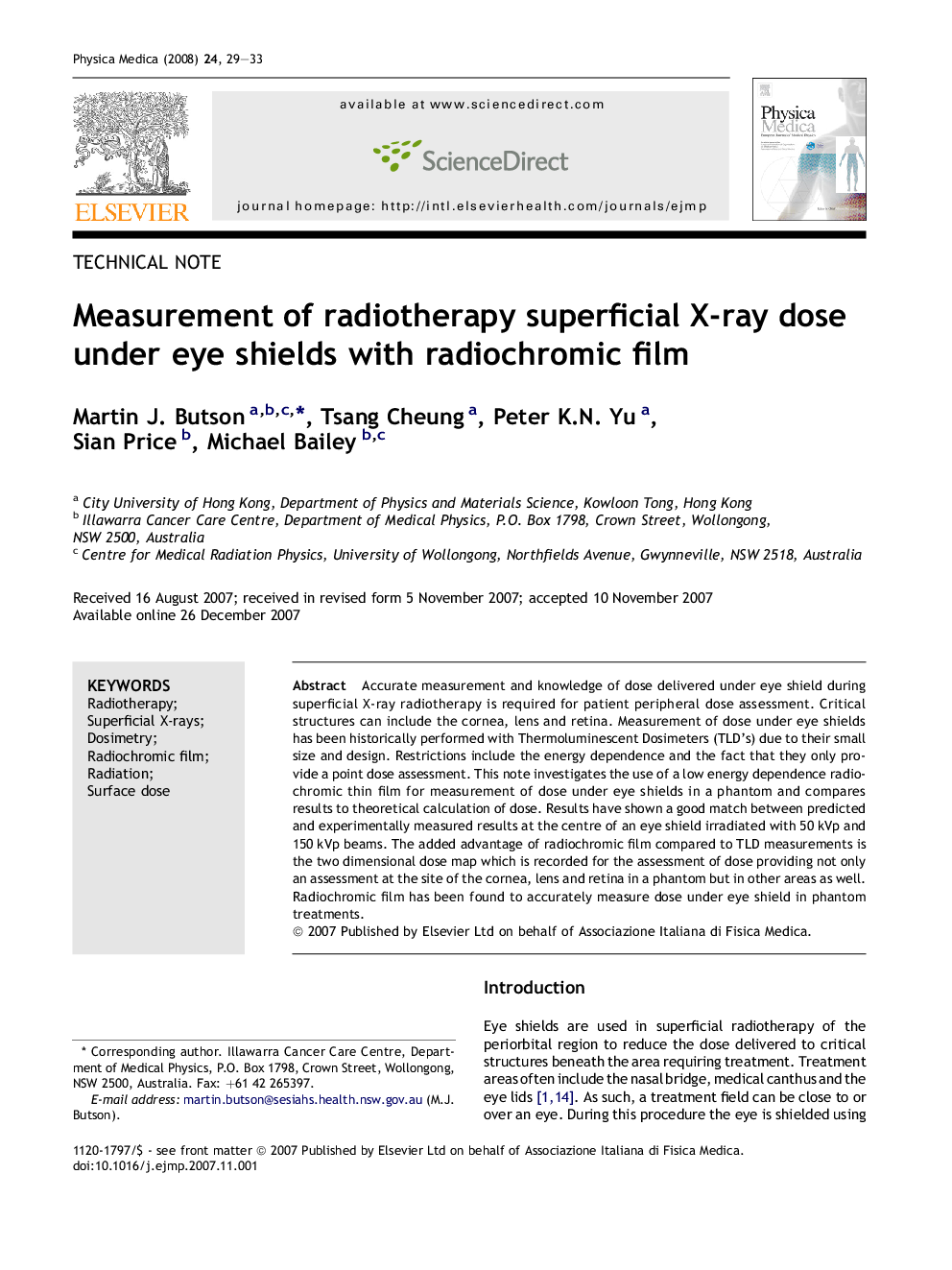 Measurement of radiotherapy superficial X-ray dose under eye shields with radiochromic film