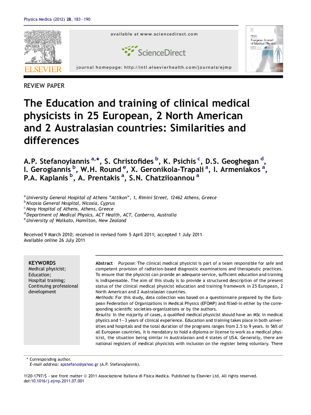 The Education and training of clinical medical physicists in 25 European, 2 North American and 2 Australasian countries: Similarities and differences