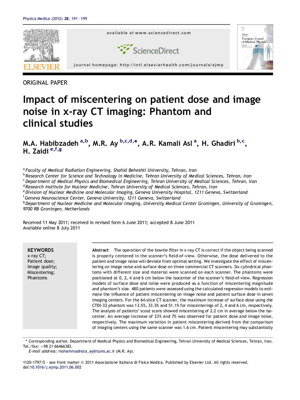 Impact of miscentering on patient dose and image noise in x-ray CT imaging: Phantom and clinical studies