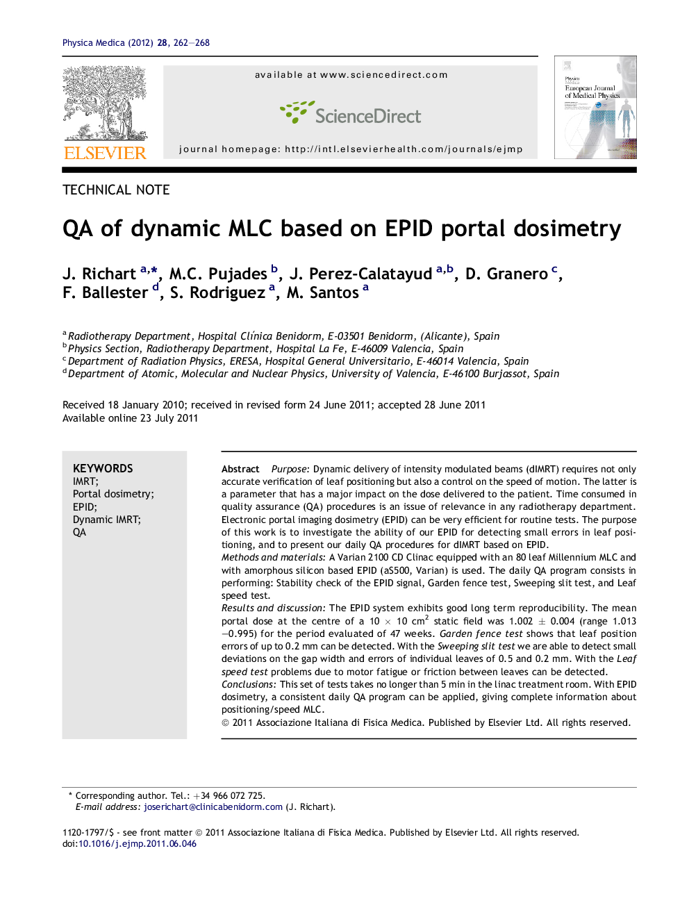 QA of dynamic MLC based on EPID portal dosimetry